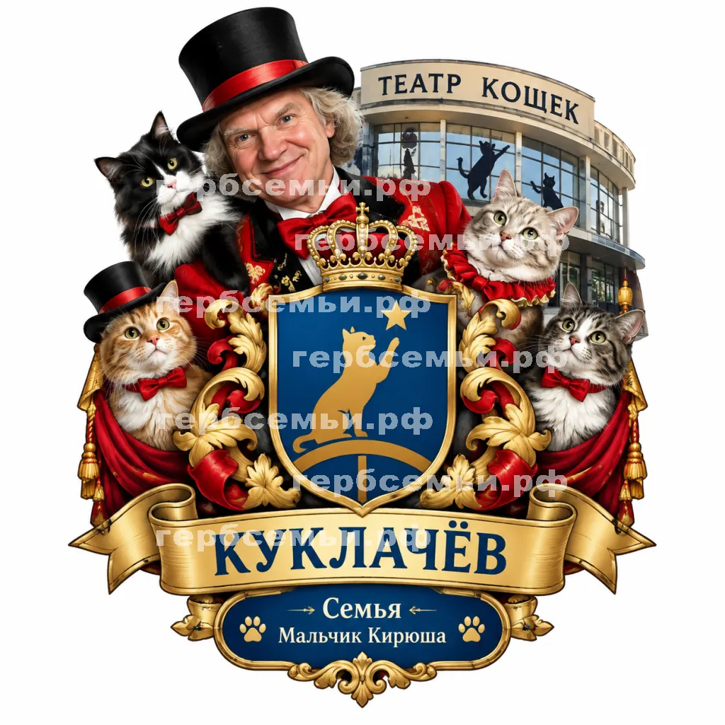 Герб семьи Создать герб на фоне Юрия Дмитриевича Куклачева и театра кошек #42894