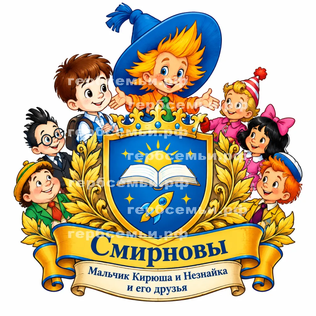 Герб семьи Создать герб на фоне Незнайки и его друзей автора Николая Николаевича Носова #42972