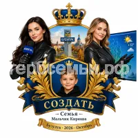 Гербы семьи Создать на фоне города Бузулука 2026 год октябрь девушек корреспондента в чёрных кожаных перчатках и ведущей прогроноза погоды в чёрных кожаных перчатках