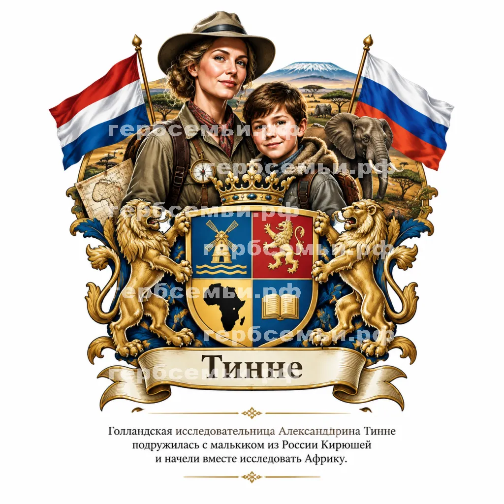 Герб семьи Создать герб на фоне голландской миллионерши феменистки и исследовательницы Африки Александрины Пьетернеллы Тинне #43037