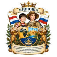 Герб семьи Создать герб на фоне знаменитой голландской исследовательницы Африки Адександрины Тинне и её друг из России мальчик Кирюша