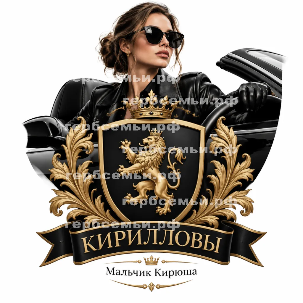 Герб семьи Создать герб на фоне девушки автоледи в чёрных кожаных перчатках #43069