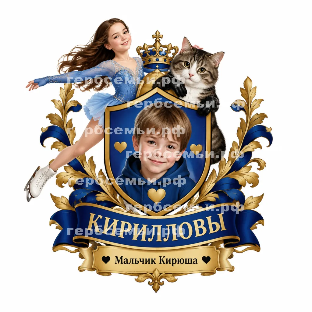 Герб семьи Создать герб на фоне девушки на коньках Котка в чёрных кожаных перчатках любит мальчика Кирюшу #43066