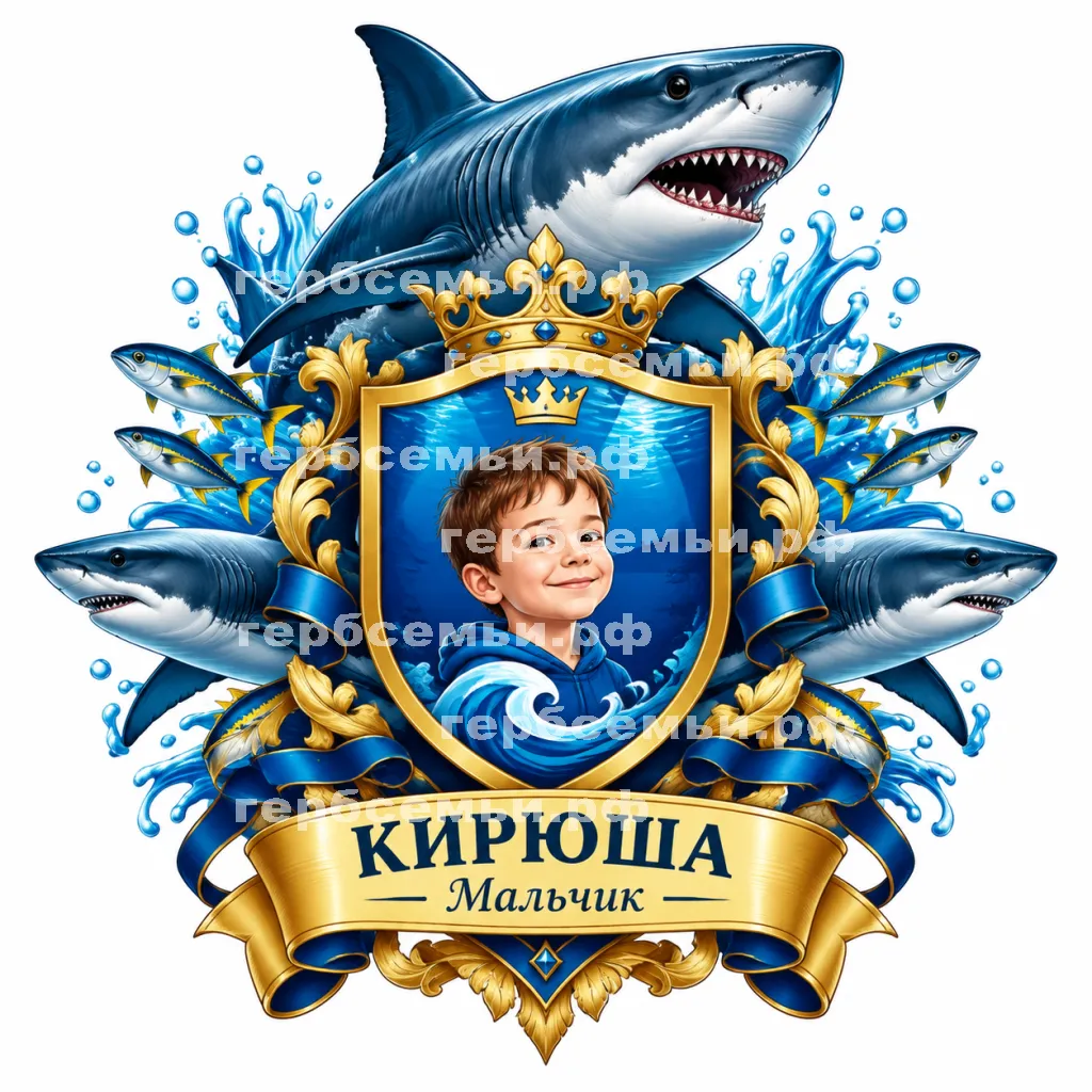 Герб семьи Создать герб на фоне рыбки и рыбы акулы #43087