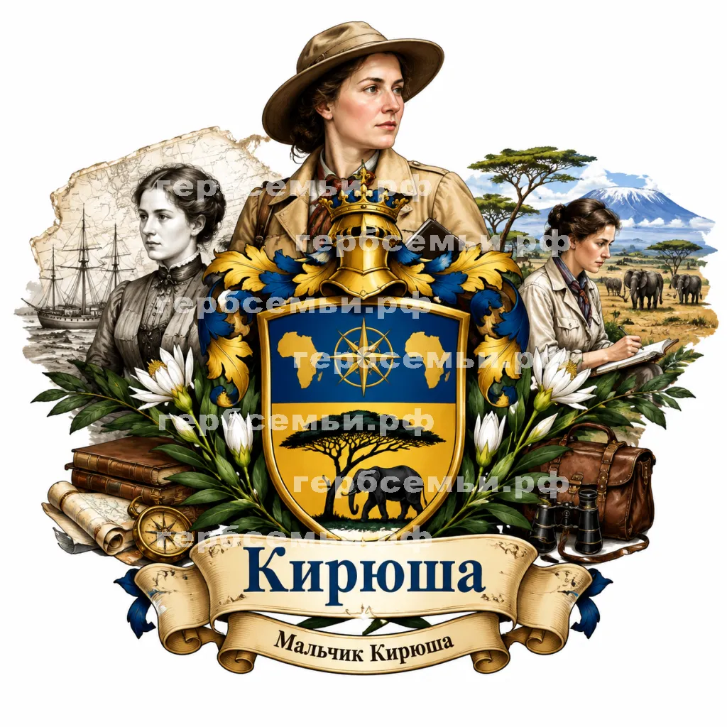 Герб семьи Создать герб на фоне голландской исследовательницы Африки Александрины Тинне в разные годы #43119