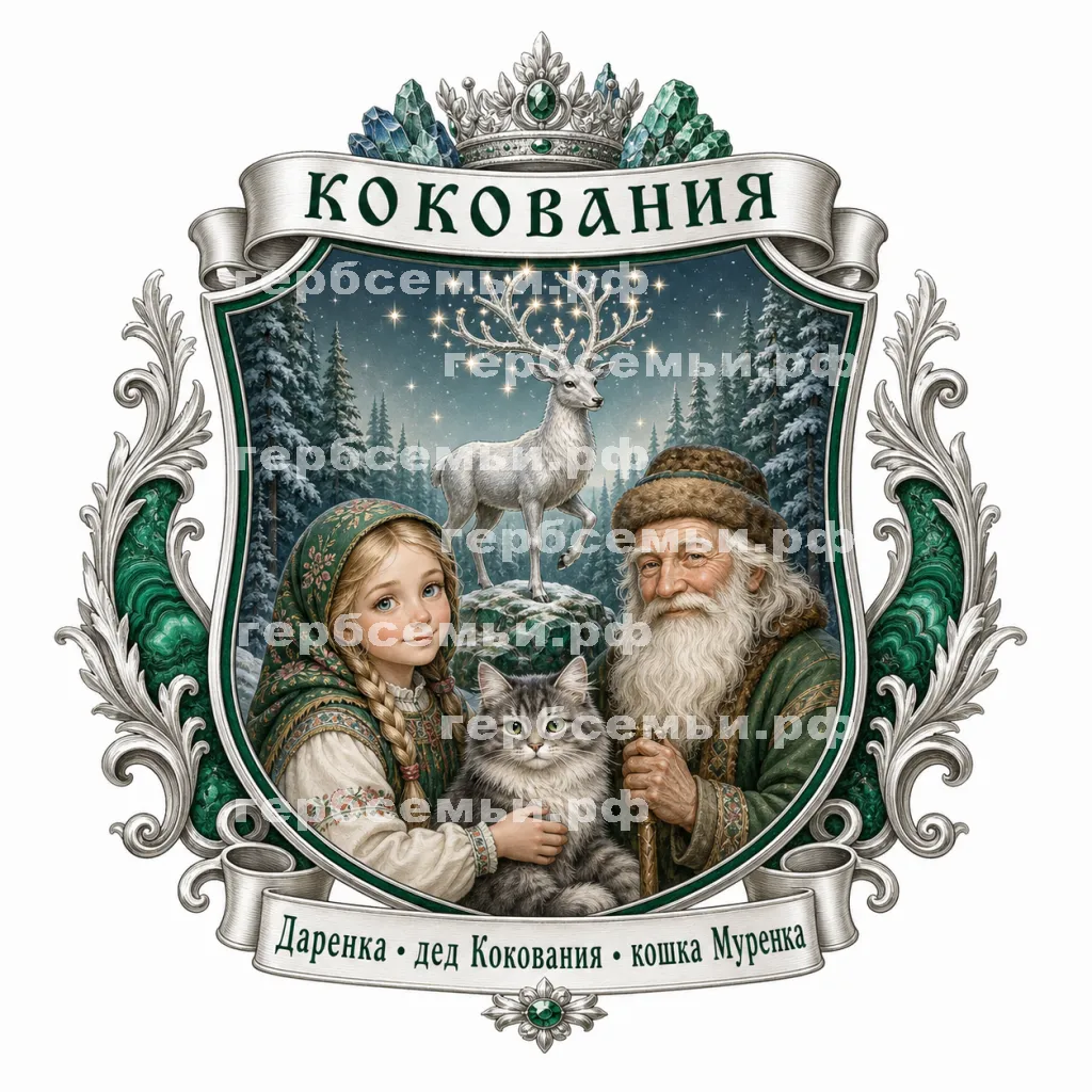 Герб семьи Создать герб  на фоне Павла Петровича Бажова серебряное копытце #43159