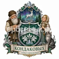 Герб семьи Создать герб на фоне сказа Павла Петровича Бажова Серебряное Копытце девочка Даренка, дед Кокования и кошка Муренка