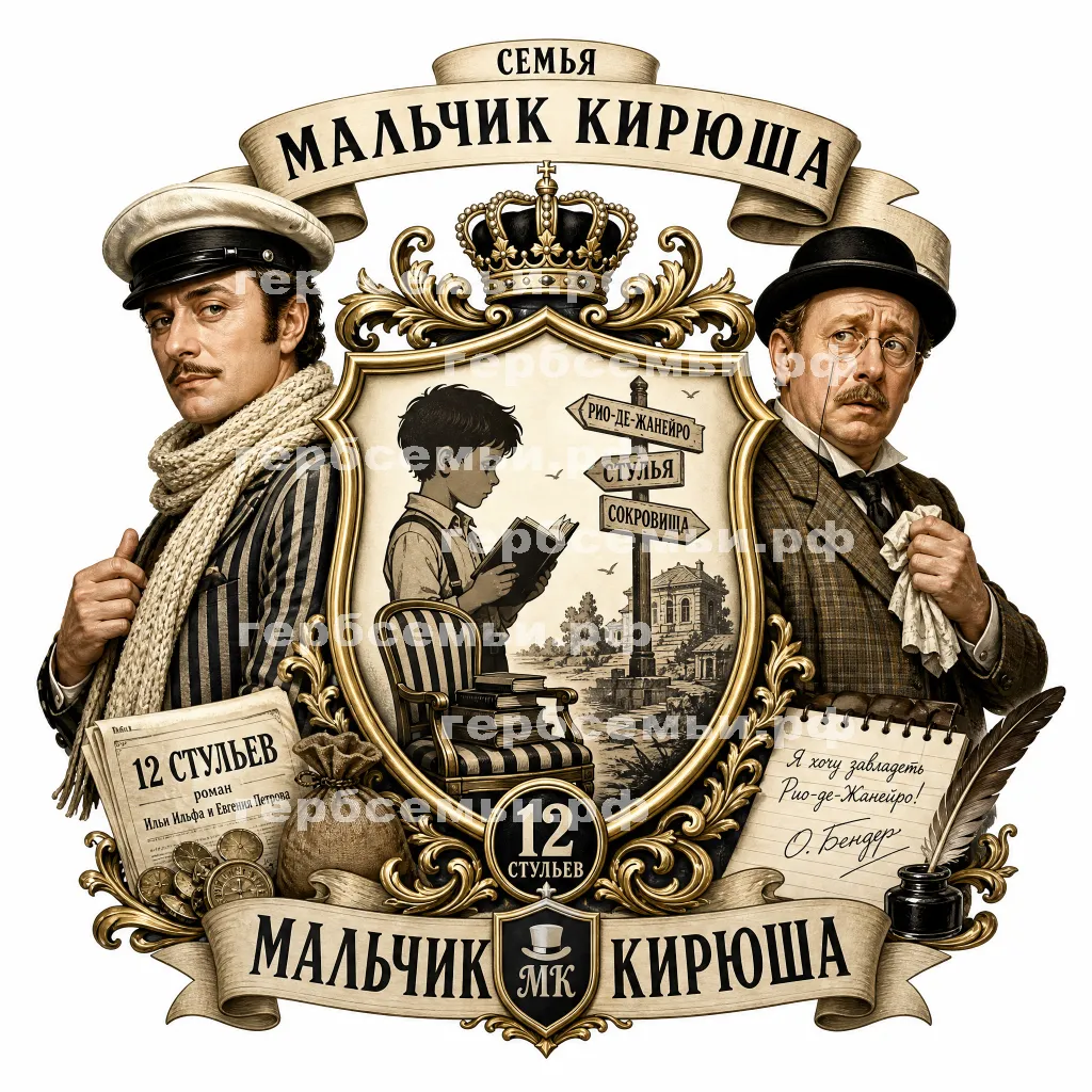 Герб семьи Создать герб на фоне фильма 12 стульев Остапа Бендера и Кисы Воробьянинова #43181