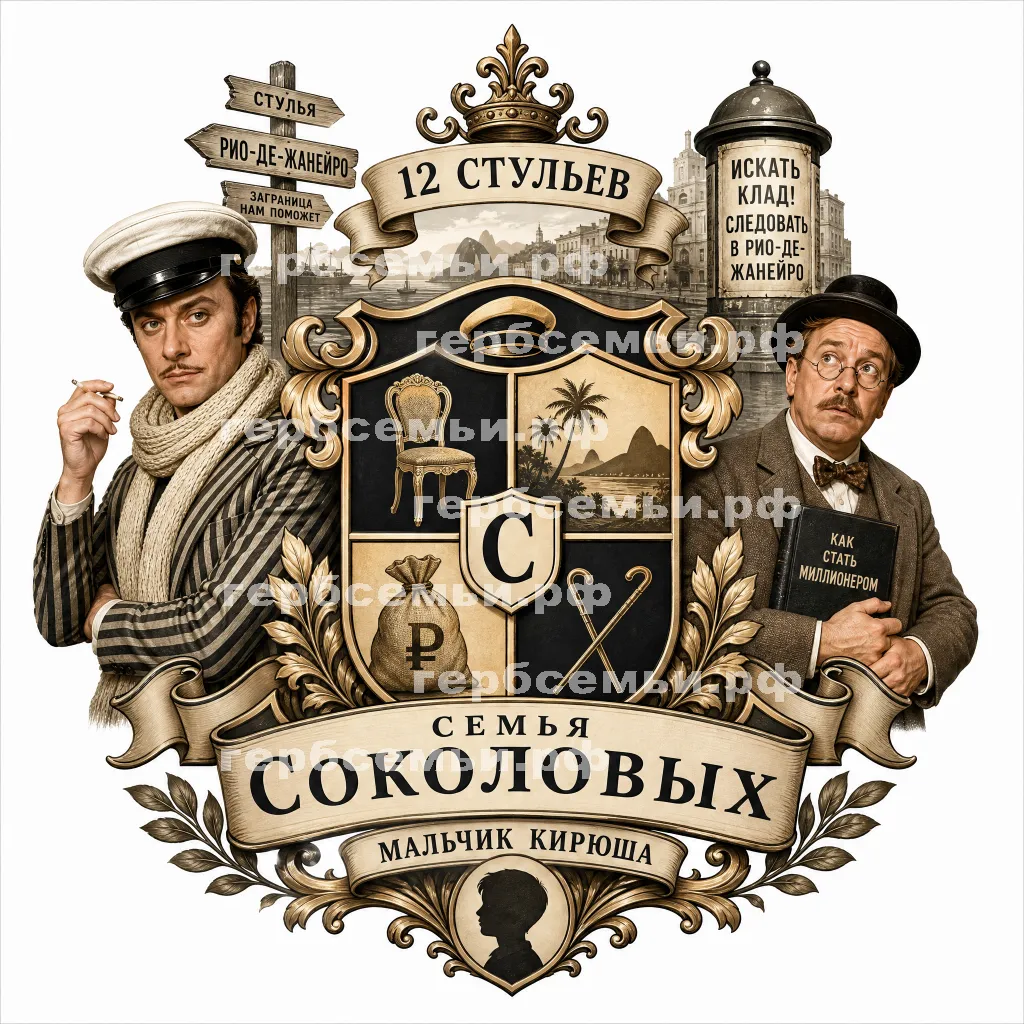 Герб семьи Создать герб на фоне фильма 12 стульев Остапа Бендера и Кисы Воробьянинова #43182