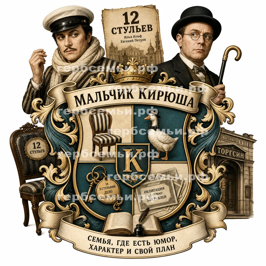 Герб семьи Создать герб на фоне фильма 12 стульев Остапа Бендера и Кисы Воробьянинова #43183