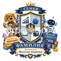 Герб семьи Создать герб на фоне финансовой азбуки от ВТБ в программе спокойной ночи малыши и робот Айтиша