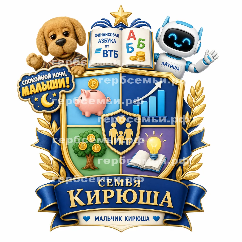Герб семьи Создать герб на фоне финансовой азбуки от ВТБ в программе спокойной ночи малыши и робот Айтиша #43192