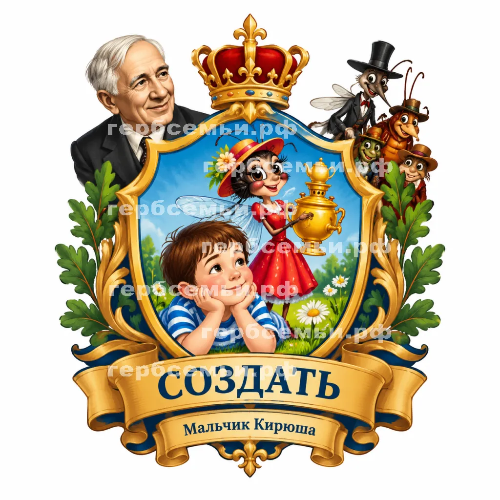Герб семьи Создать герб на фоне Корней Иванович Чуковский Муха Цокотуха #43237