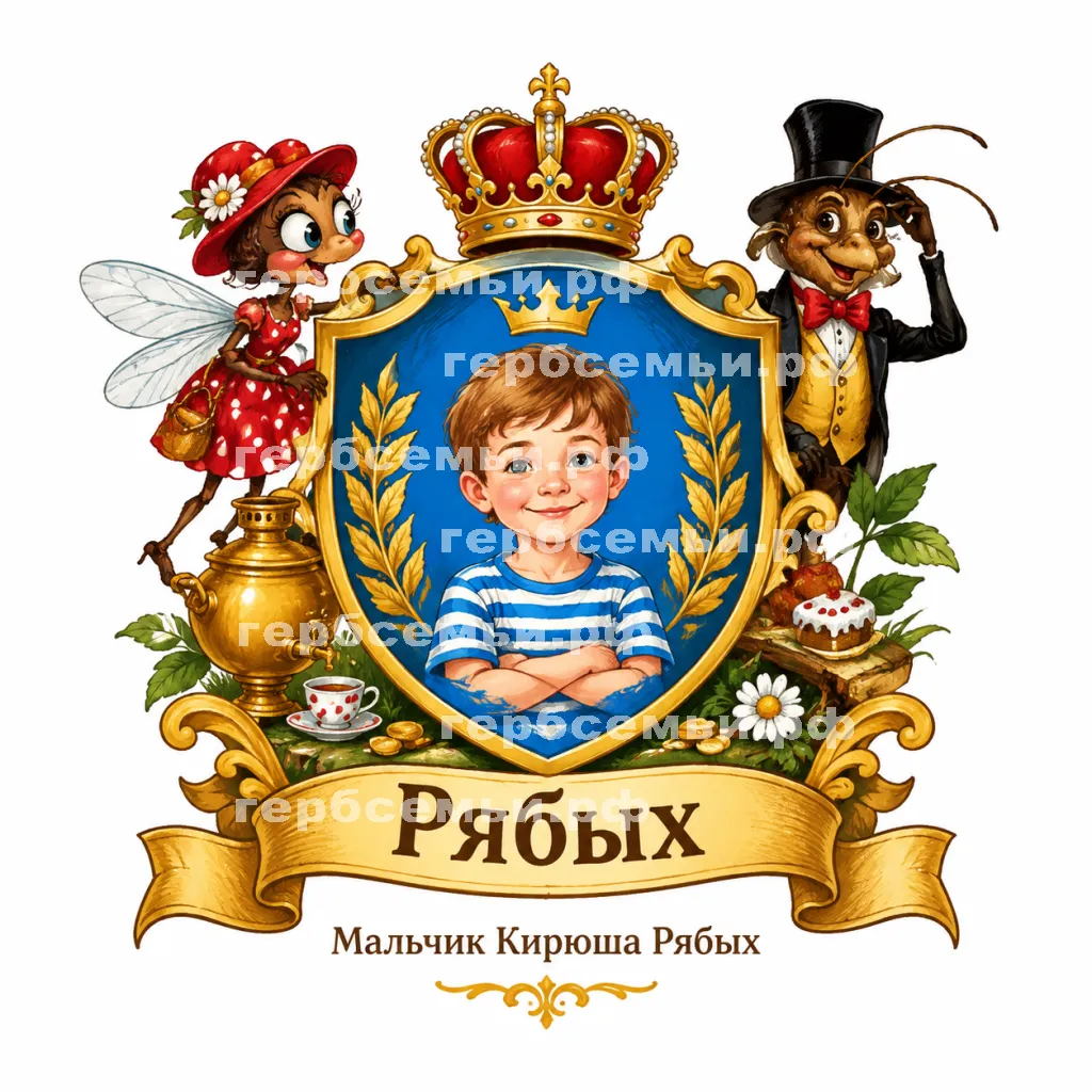 Герб семьи Создать герб на фоне Корней Иванович Чуковский Муха Цокотуха #43239
