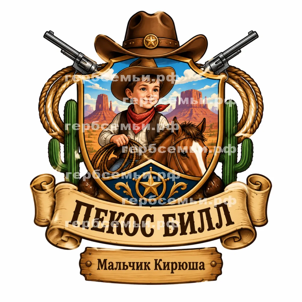 Герб семьи Создать герб на фоне американской сказки ковбой Пекос Билл #43270