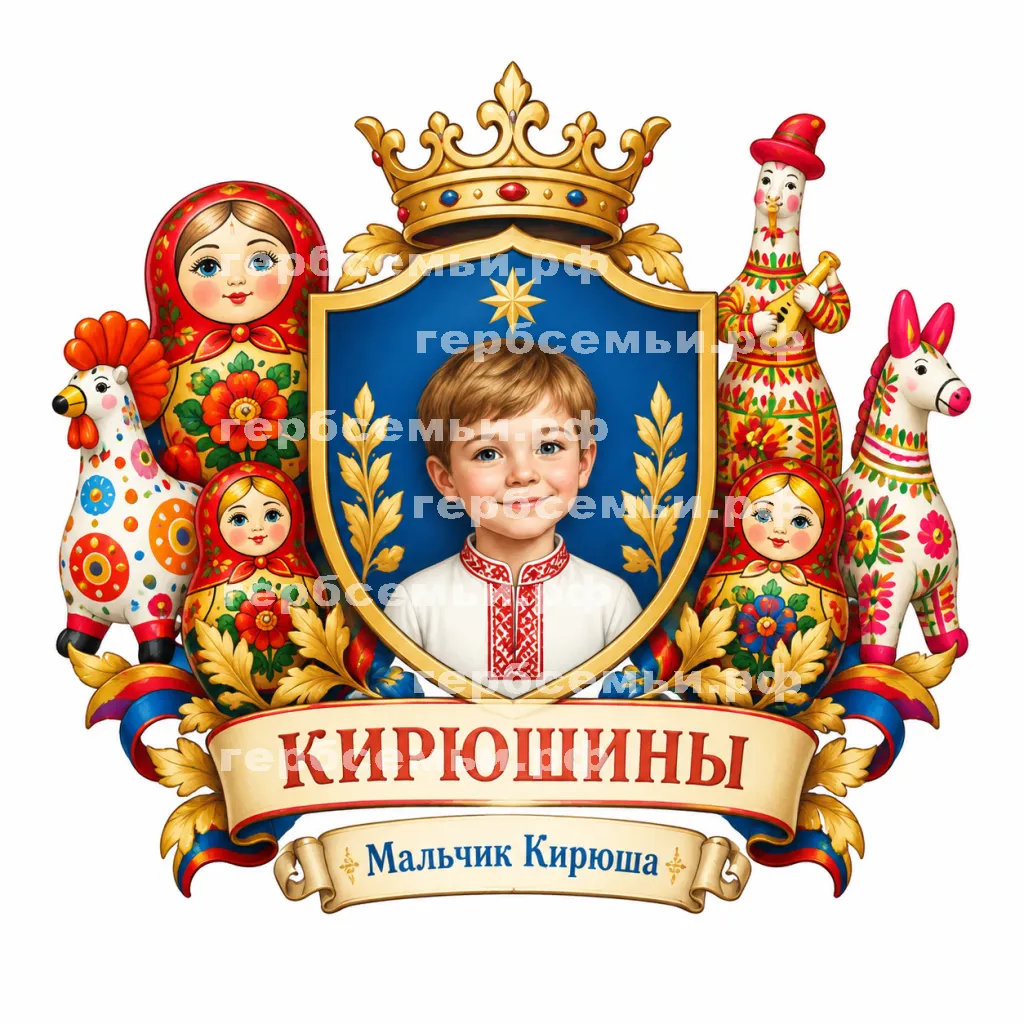 Герб семьи Создать герб на фоне игрушек матрёшек, дымковских и филимоновских игрушек #43283