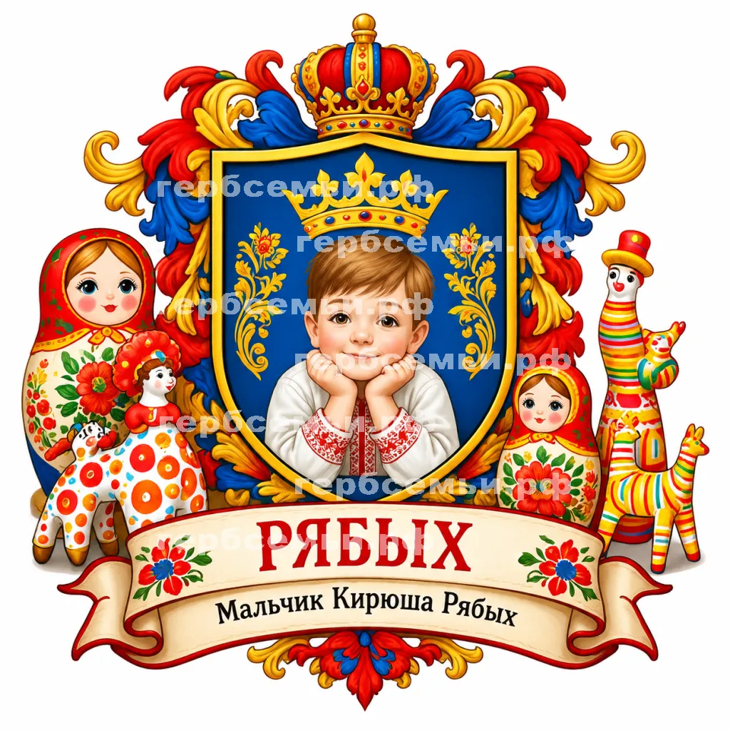 Герб семьи Создать герб на фоне игрушек матрёшек, дымковских и филимоновских игрушек #43284