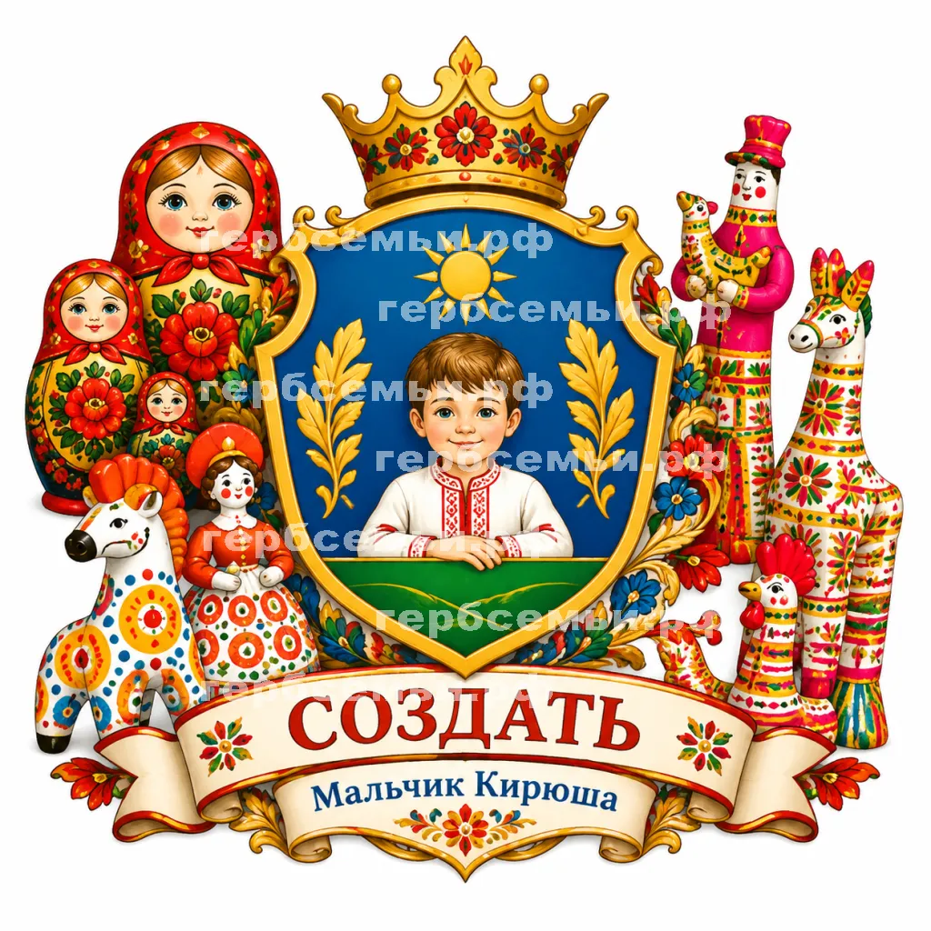 Герб семьи Создать герб на фоне игрушек матрёшек, дымковских и филимоновских игрушек #43285