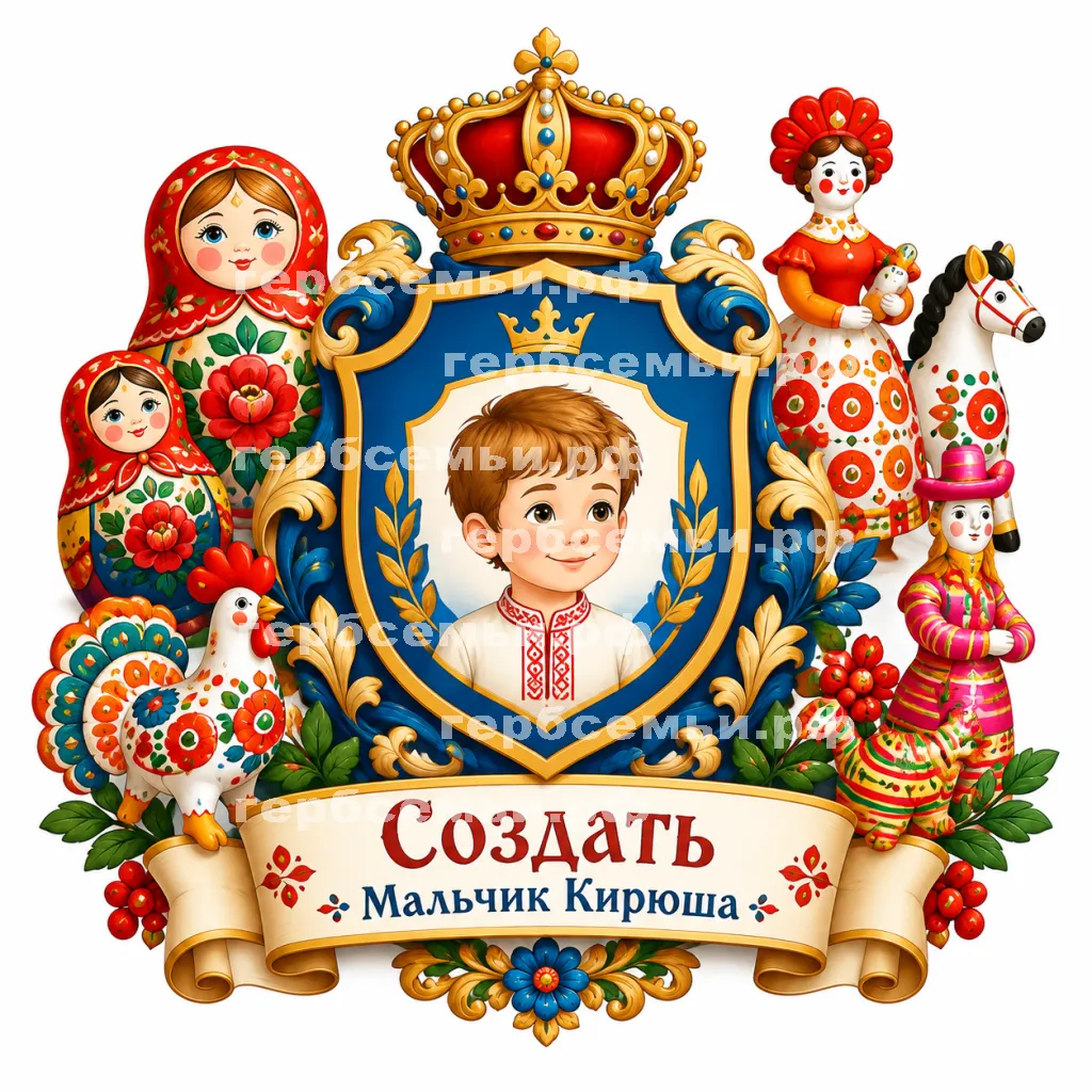Герб семьи Создать герб на фоне игрушек матрёшек, дымковских и филимоновских игрушек #43286