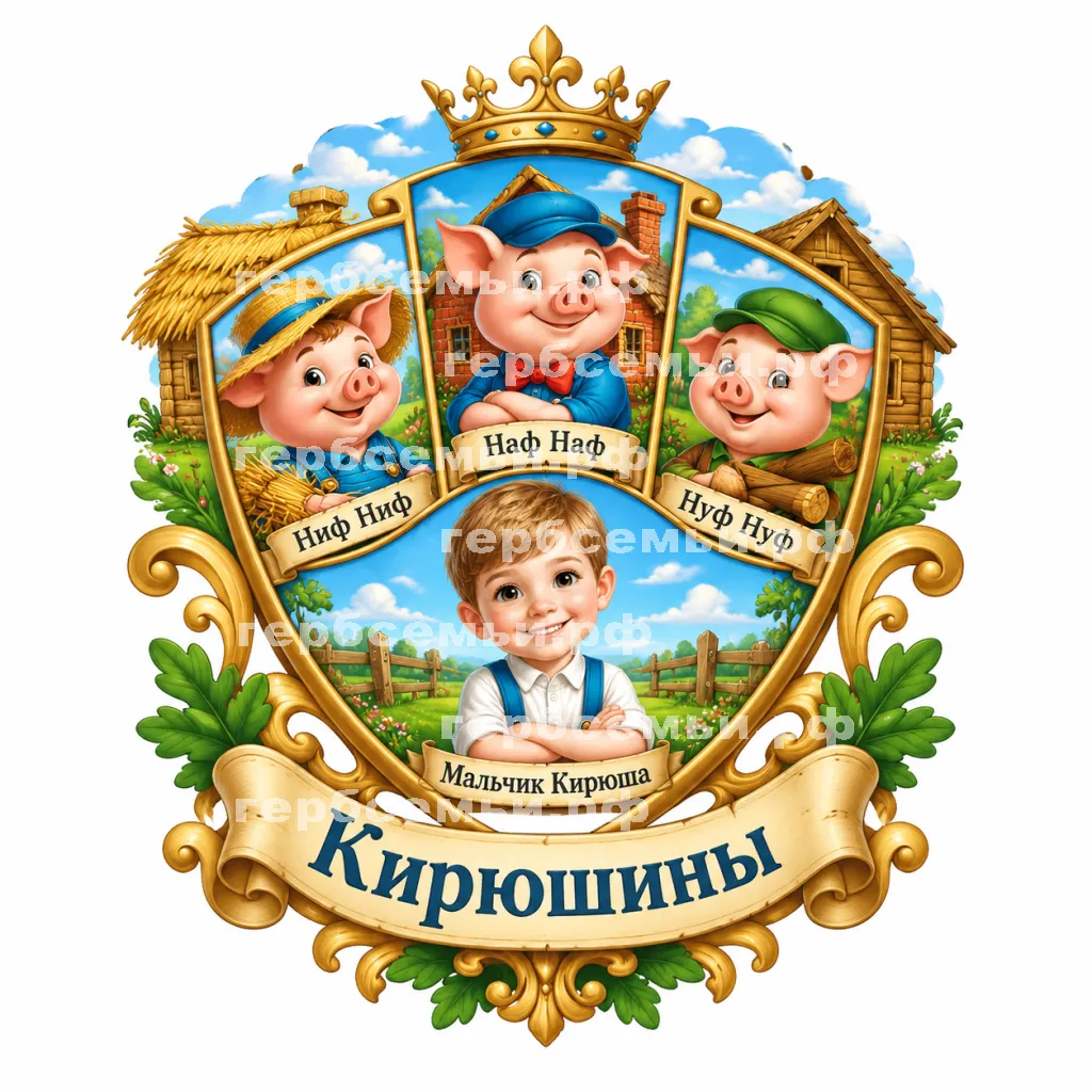 Герб семьи Создать герб на фоне английской сказки трёх поросят Ниф НиФ, Наф Наф и Нуф Нуф #43299