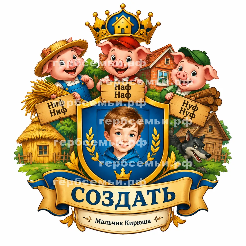 Герб семьи Создать герб на фоне английской сказки трёх поросят Ниф НиФ, Наф Наф и Нуф Нуф #43301