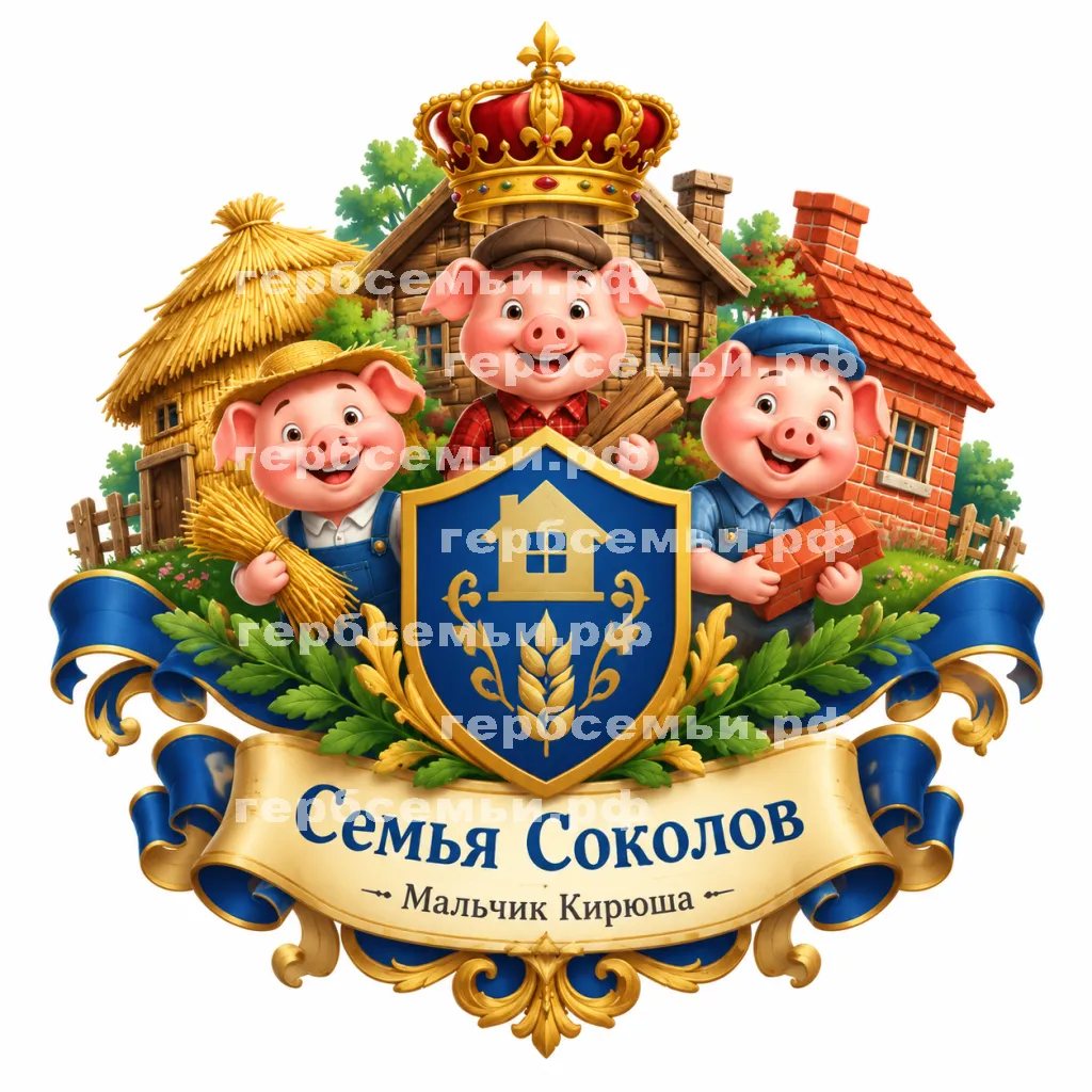Герб семьи Создать герб на фоне английской сказки трёх поросят Ниф НиФ, Наф Наф и Нуф Нуф #43302