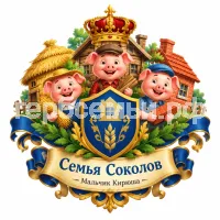 Гербы семьи Создать герб на фоне английской сказки трёх поросят Ниф НиФ, Наф Наф и Нуф Нуф