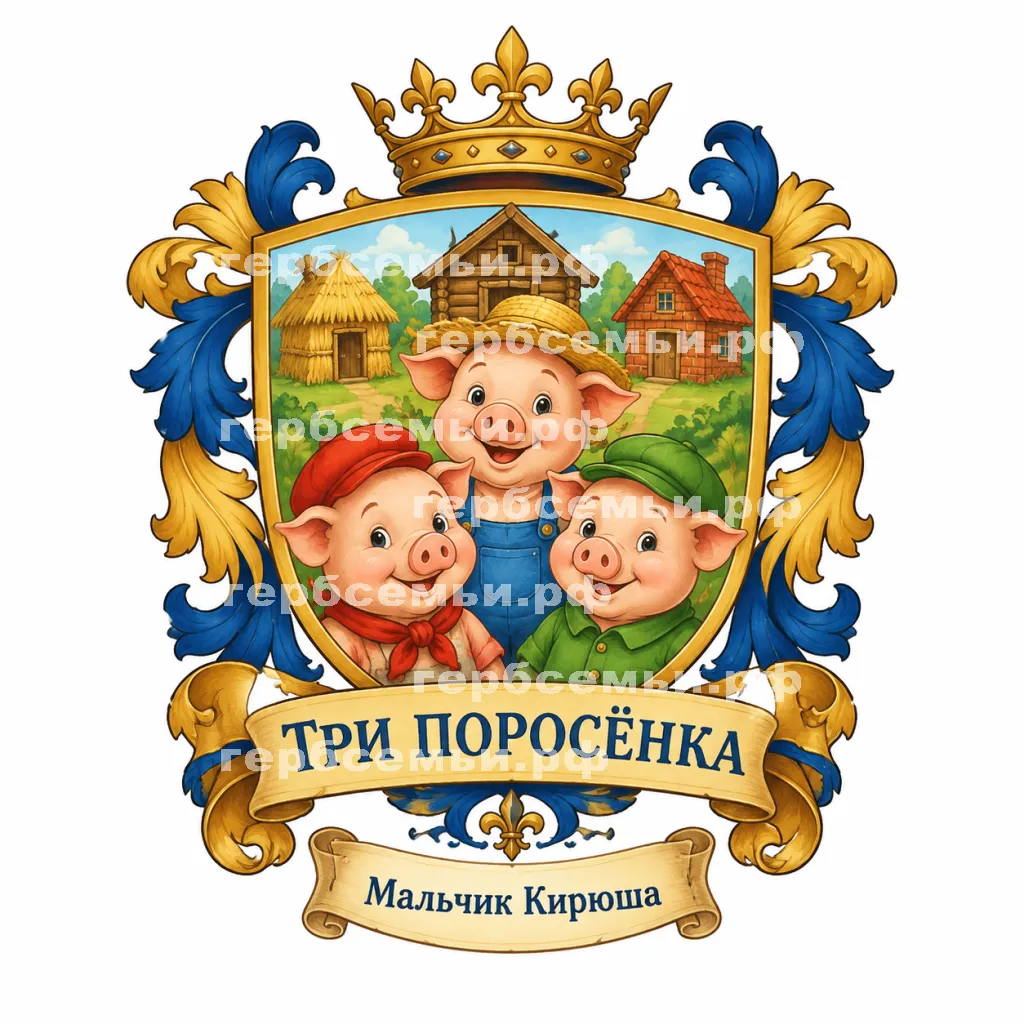 Герб семьи Создать герб английской сказки( the three little pigs) три поросёнка Ниф-Ниф, Наф-Наф и Нуф-Нуф #43304
