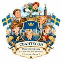 Гербы семьи Создать герб на фоне шведской сказки Астрид Лингрен малыш и карлсон. Настоящее имя малыша Сванте Свантесон брат боссе 14-15 лет сестра бетан 13-14 лет. Папа Сванте мама фру свантесон живут в Стокгольме в Швеции.