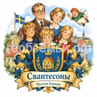 Гербы семьи Создать герб на фоне шведской сказки Астрид Линдгрен Малыш и Карлсон. Папа герр Свантесон, мама фру Свантесон, брат Боссе 14 лет, сестра Бетан 13 лет и Сванте Свантесон.
