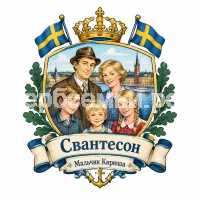 Гербы семьи Создать герб шведской сказки Астрид Линдгрен. Семья Свантесон папа герр Свантесон, мама фру Свантесон, брат Боссе 14 лет, Бетан 13 лет и Сванте Свантесон 7-8 лет. Стокгольм Швеция на фоне