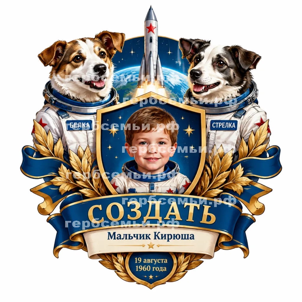 Герб семьи Создать герб на фоне собак космонавтов Белки и Стрелки 19 августа 1960 года #43369