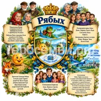 Гербы семьи Рябых фоне русских народных сказок колобок и лягушка-путешественница и каникулы лягушки-путешественницы на детском радио