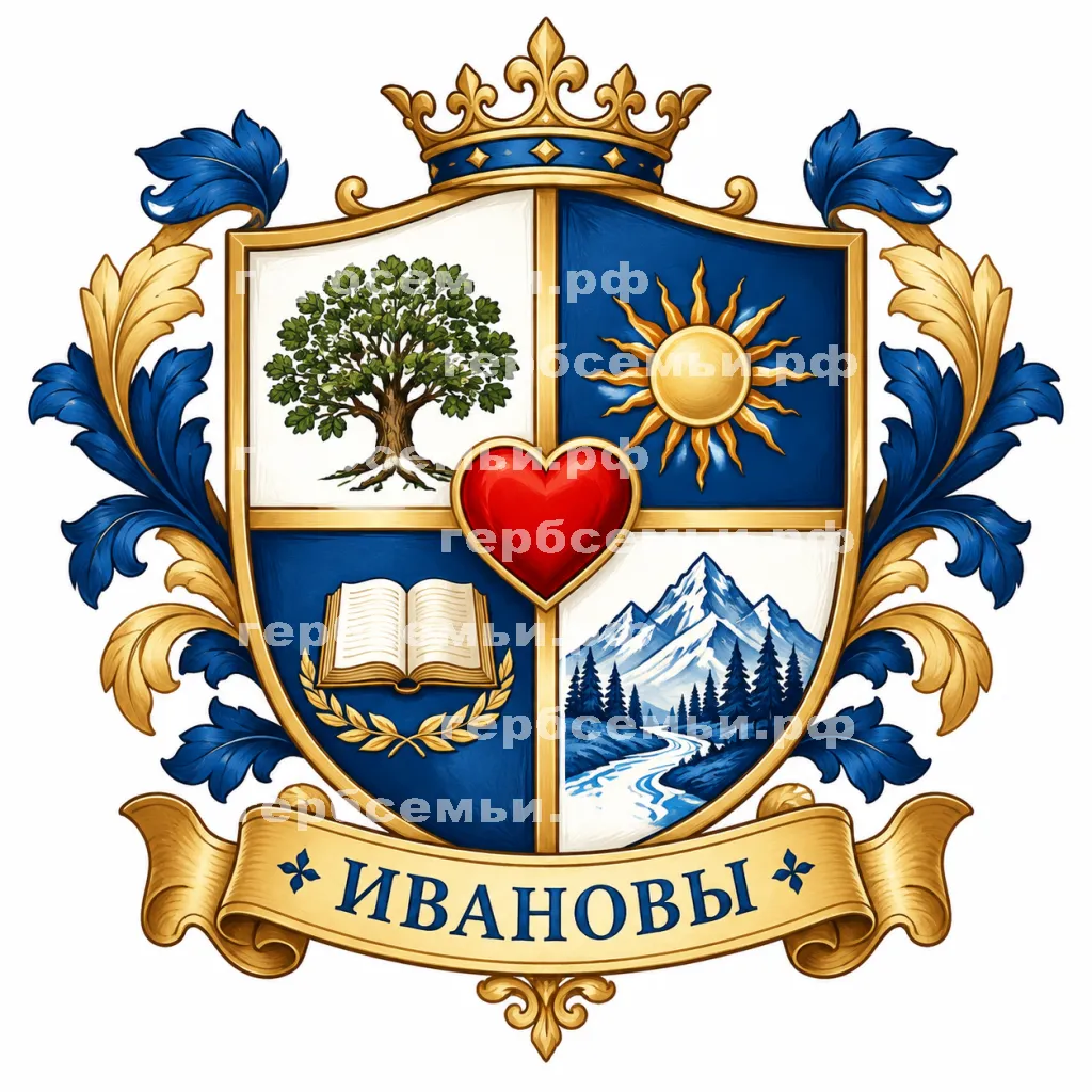 Герб семьи Геральдический щит, разделенный четким крестом на 4 равные части #43684