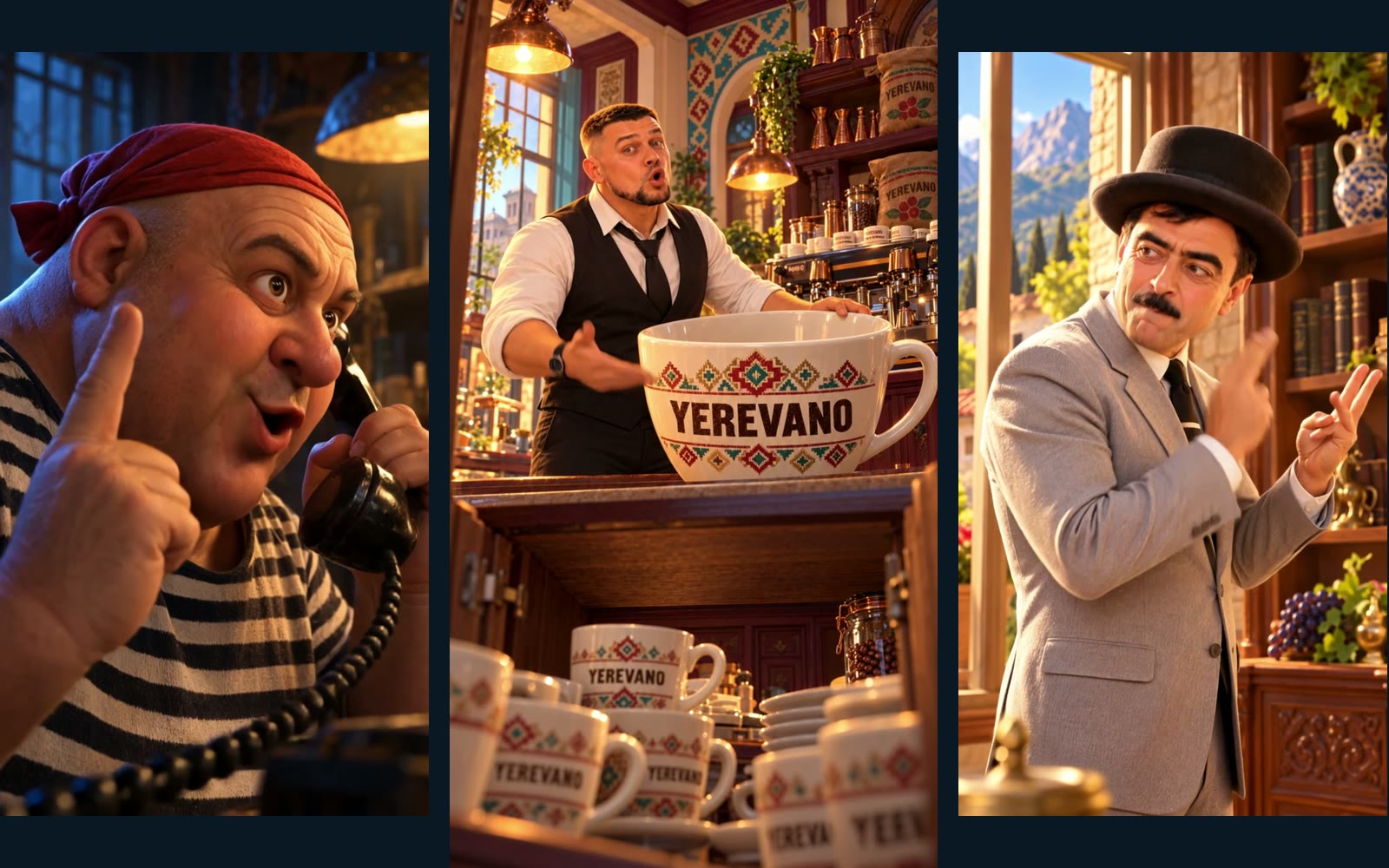 YEREVANO — кадры нейромультсериала для бара и кофейного бренда YEREVANO