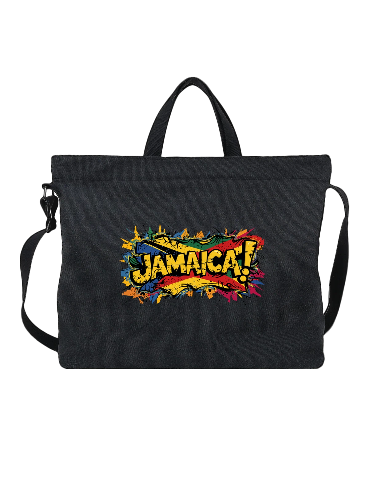 Сумка чёрная с принтом Jamaica с яркой граффити надписью — яркий текст — Чёрная, фото 1