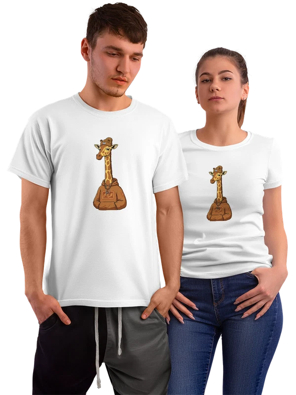 Футболка Жираф Giraffe Cartoon в худи с кулоном и шапкой — Белая, фото 1