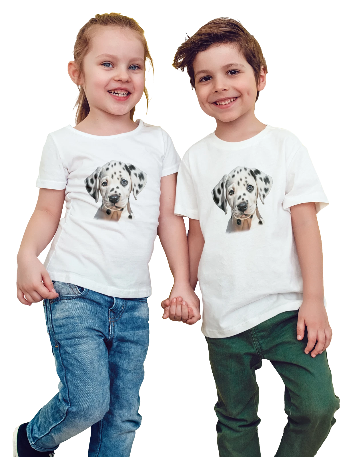 Футболка детская Щенок далматинца крупным планом белая с принтом — белая шерсть — Белая, фото 1