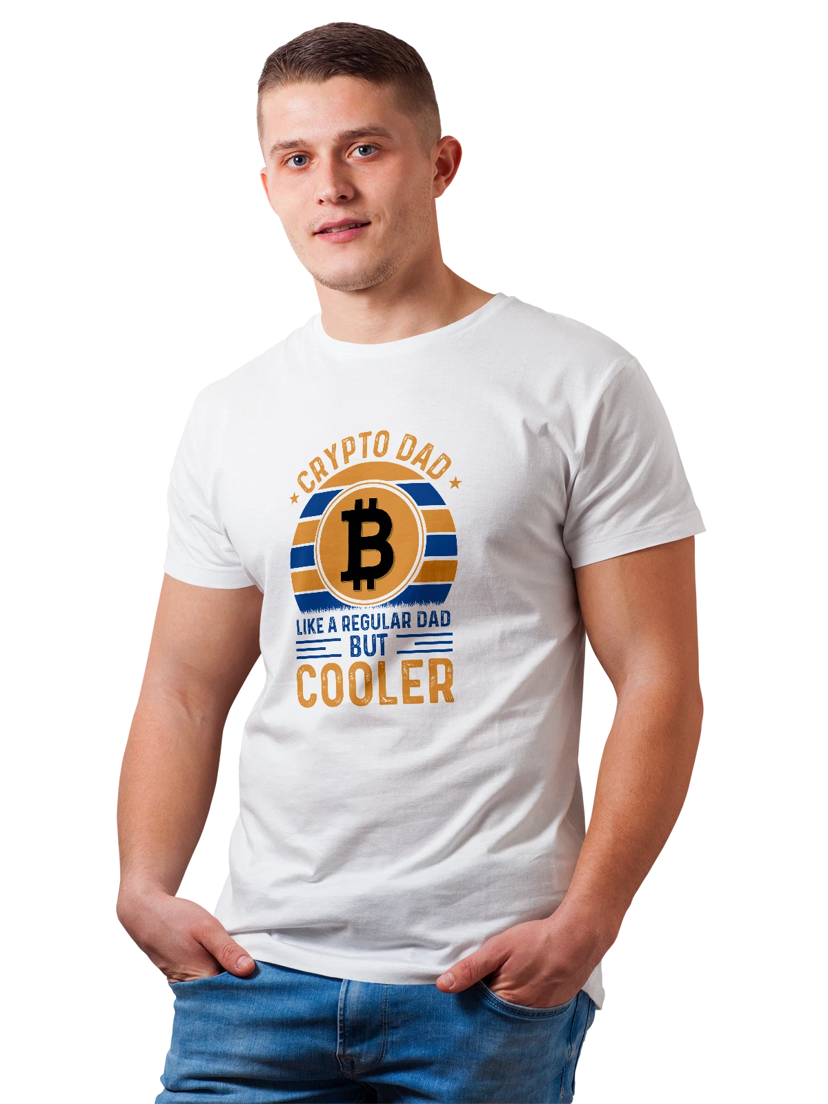 Футболка Биткоин crypto dad белая с принтом — подарок криптоэнтузиасту — Белая, фото 1