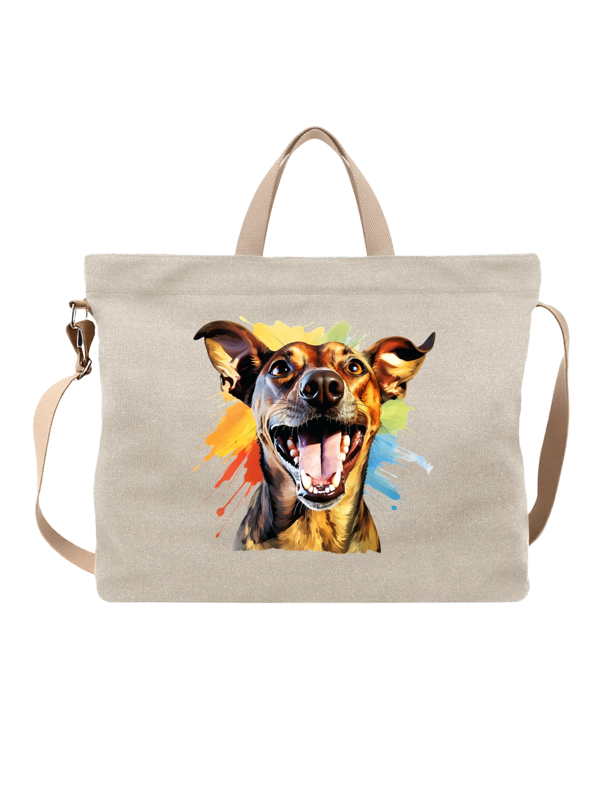 Сумка Радостная собака с широкой улыбкой и ушами белая с принтом — животные — Белая, фото 1