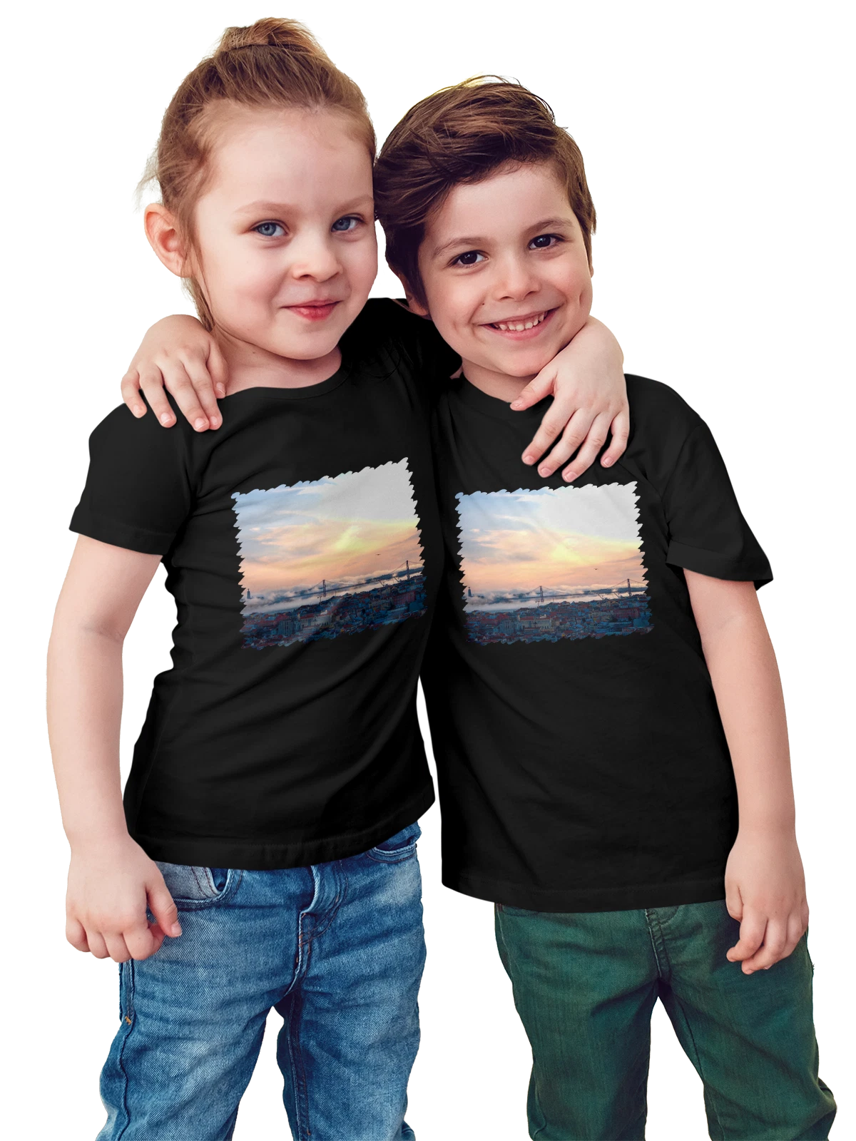 Футболка детская Город мост чёрная с принтом — достопримечательность — Чёрная, фото 1
