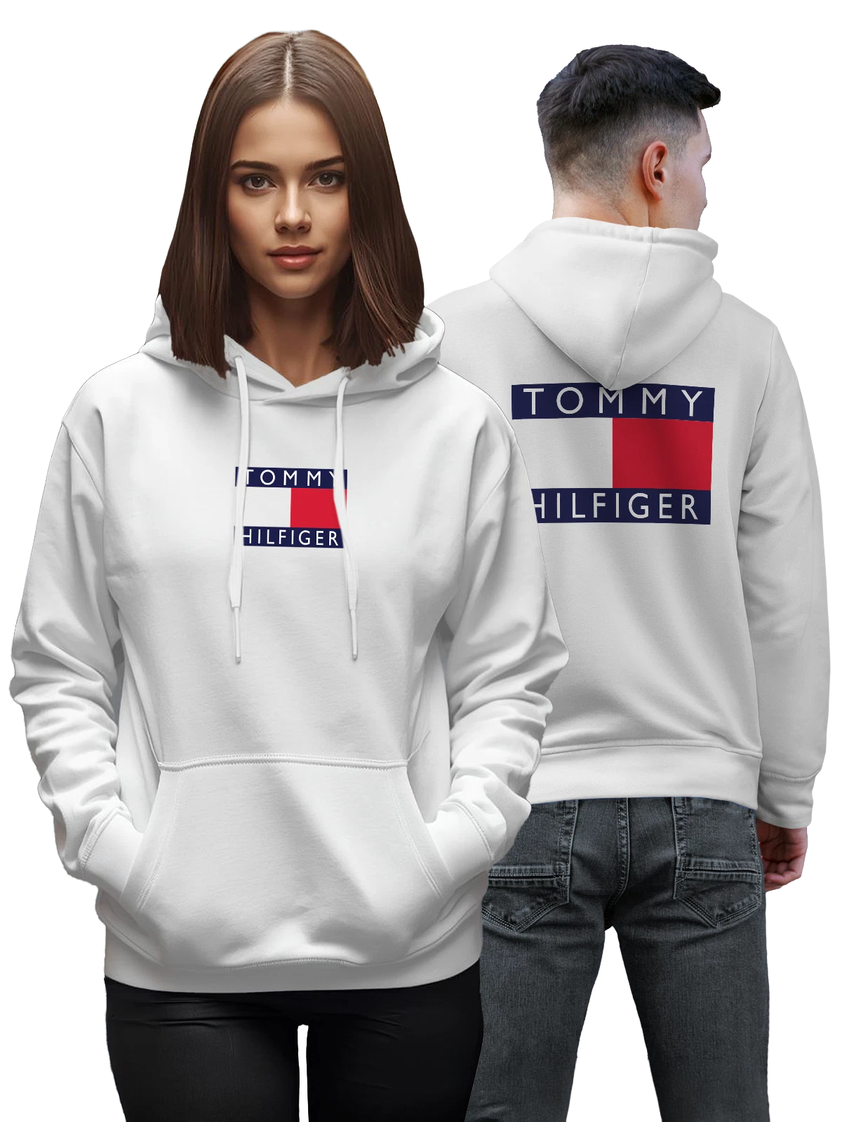 Худи Tommy Hilfiger с фирменным логотипом белое с принтом — надпись TOMMY HILFIGER — Белая, фото 1