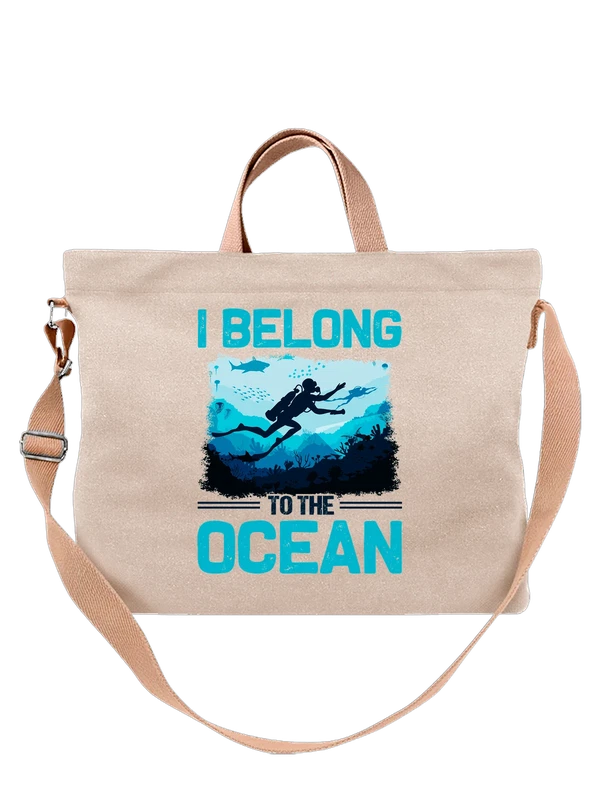 Сумка с аквалангистом I belong to the ocean — Белая, фото 1