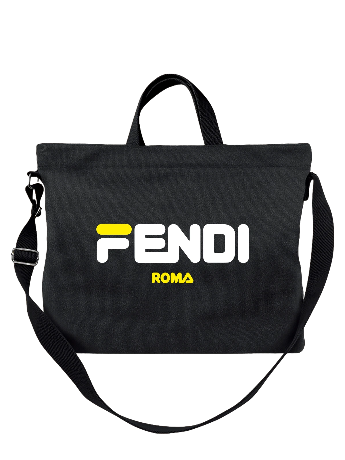 Сумка Fendi чёрная с принтом — маленькая желтая нижняя строка — Чёрная, фото 1