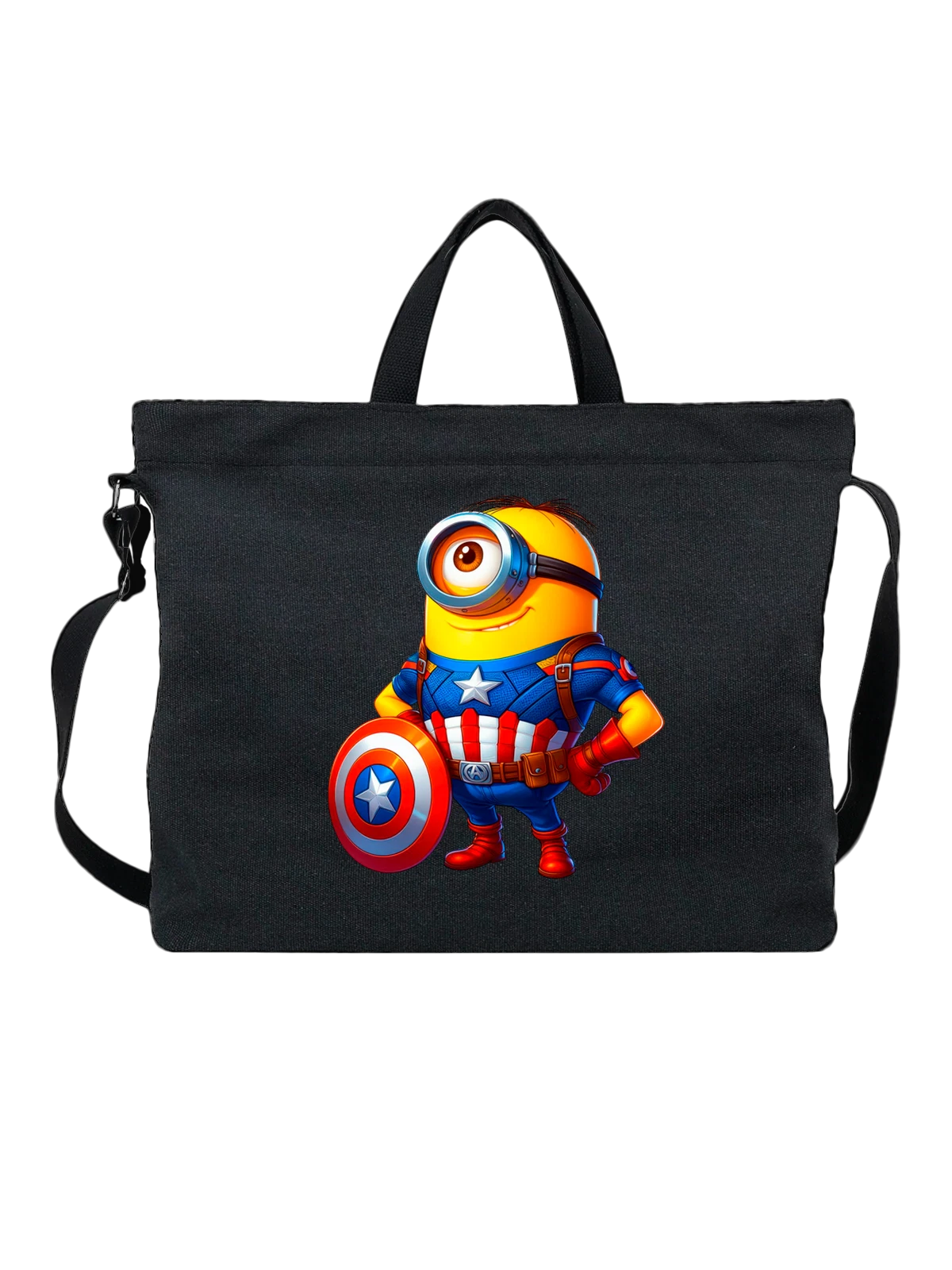 Сумка Миньон Minion Капитан Америка Captain America чёрная с принтом — подарок любителю комиксов — Чёрная, фото 1