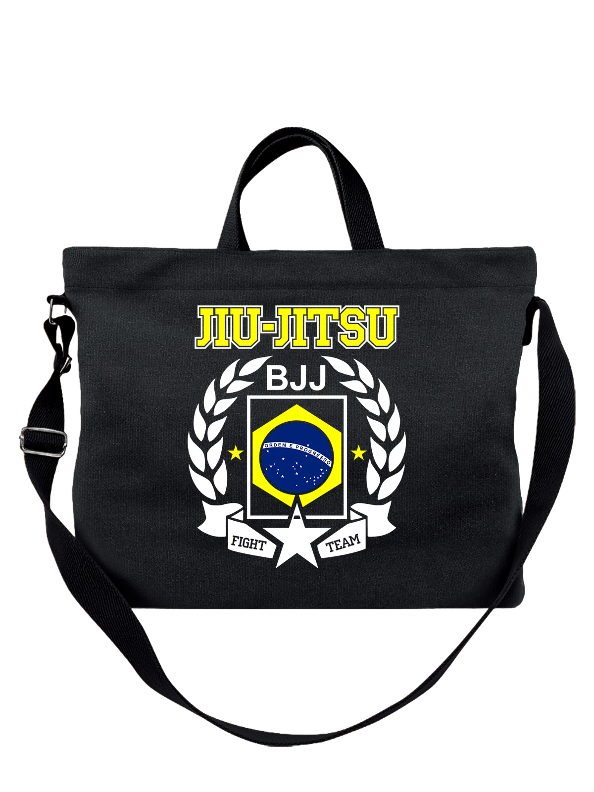 Сумка Надпись jiu jitsu и флаг Бразилии чёрная с принтом — патриотический принт — Чёрная, фото 1