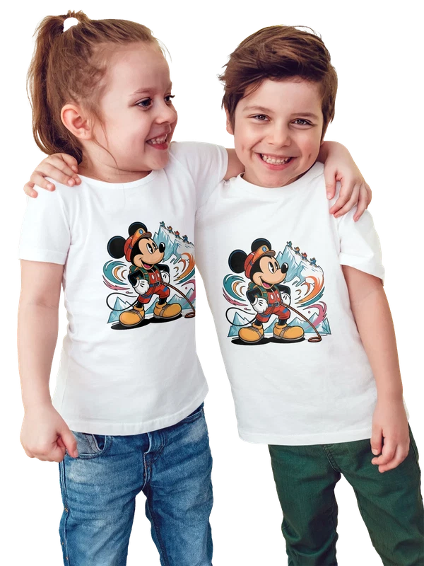 Футболка Микки Маус Mickey Mouse мультфильм альпинист горы — Белая, фото 1