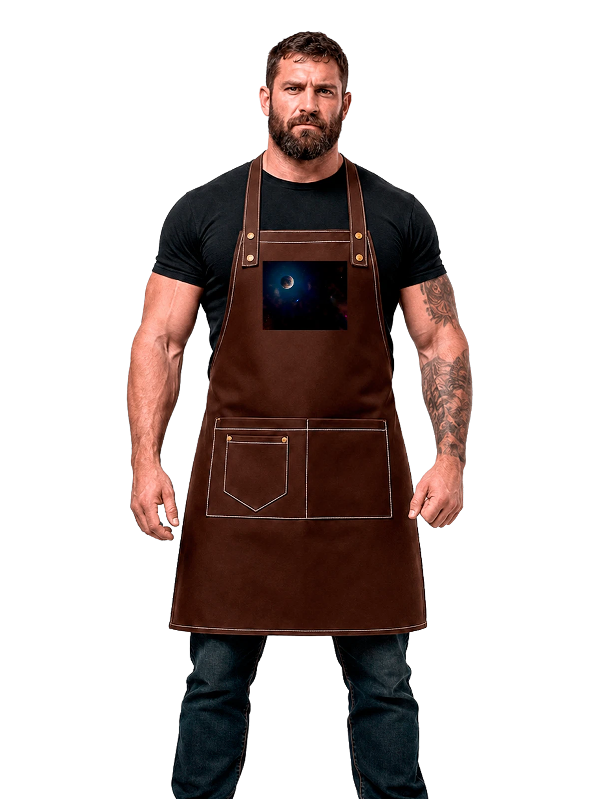 Фартук коричневый с принтом Космос Планета в космосе — научная фантастика — Коричневый, фото 1