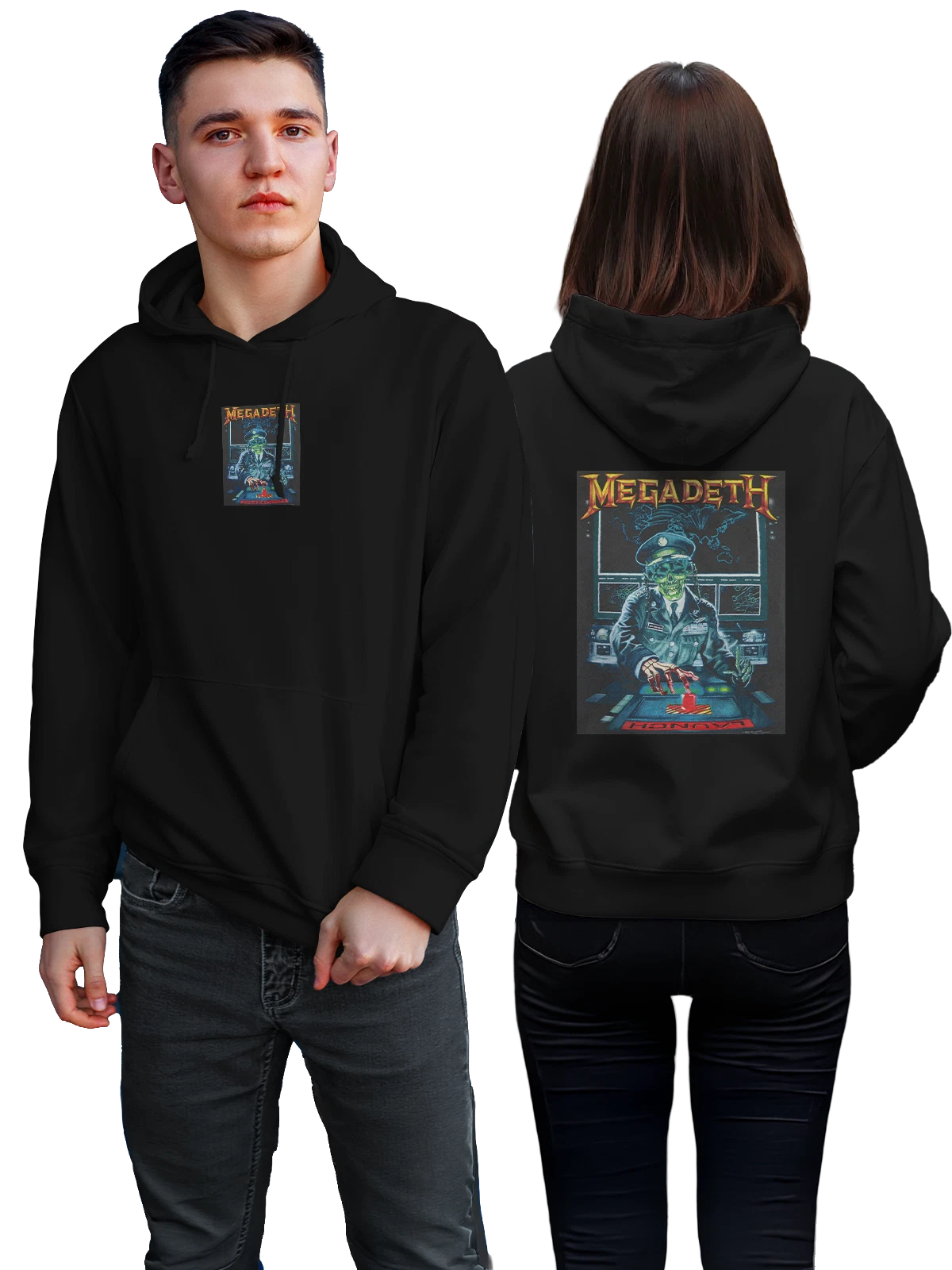 Худи Megadeth зомби офицер за пультом чёрное с принтом — военная тематика — Чёрная, фото 1