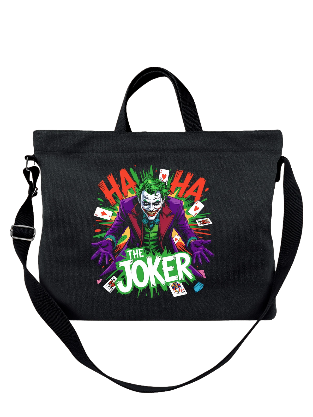 Сумка Джокер Joker комиксы злодей хаос смех карты чёрная с принтом — карты с сердцами — Чёрная, фото 1